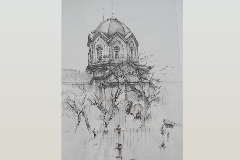 Ильинский монастырь. 2002. Бум., тушь, перо