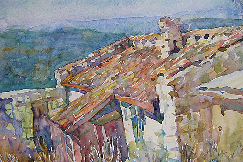 Чуфут Кале. Караимский дом. 1993. Бум., акв.